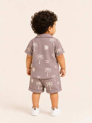 Boys Mauve Printed Short Sleeved Soft Cotton Clothing Set BloomUp