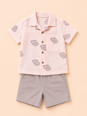 Boys Pale Pink Printed Shirt Soft Cotton Clothing Set BloomUp
