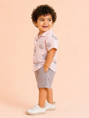 Boys Pale Pink Printed Shirt Soft Cotton Clothing Set BloomUp