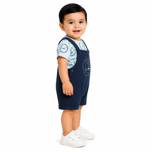 Baby Navy Blue Dungaree Romper Set with Printed T-Shirt BloomUp