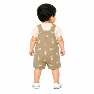 Baby Champagne Beige Whale Print Dungaree Romper Set with T-Shirt BloomUp