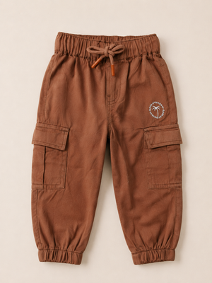 Kids Rust Brown Cargo Jogger Pants with Elastic Waist BloomUp