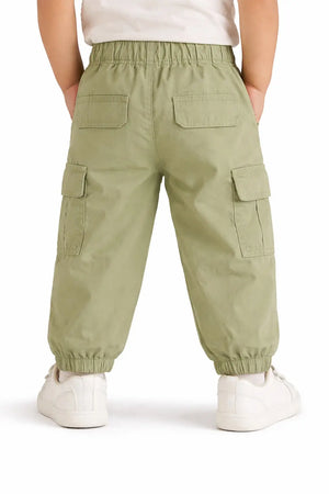 Kids Olive Green Cargo Jogger Pants with Elastic Waist BloomUp