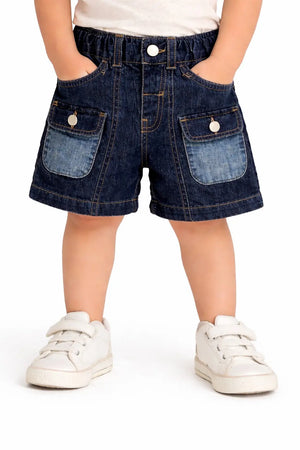 Kids Dark Blue Denim Cargo Shorts with Elastic Waist BloomUp