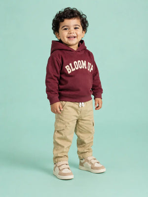 BloomUp Burgundy Bloom Up Hoodie & Beige Cargo Pants Set for Kids – Soft Corduroy Winter Co-ord Outfit