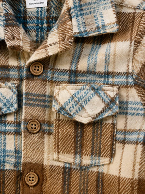 BloomUp Brown Plaid Check Shirt Jacket & Mustard Corduroy Jogger Set for Kids – Soft Winter Co-ord Outfit for Boys & Girls