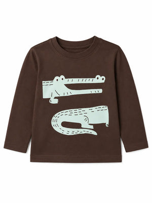 BloomUp Brown Crocodile Graphic Kids T-Shirt – Soft Cotton Full Sleeve Casual Wear Tee