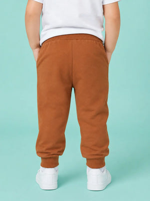 BloomUp Rust Brown Graphic Jogger Pants for Baby Boys – Soft Cotton Winter Track Pants