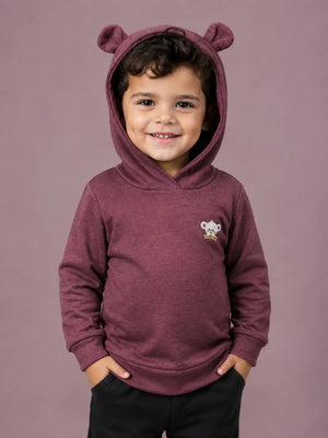BloomUp Berry Purple Bear Ear Hooded Sweatshirt for Baby Girls – Soft Winter Pullover Hoodie