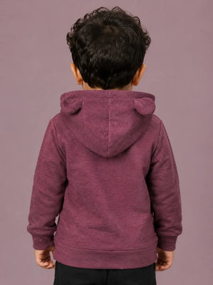 BloomUp Berry Purple Bear Ear Hooded Sweatshirt for Baby Girls – Soft Winter Pullover Hoodie