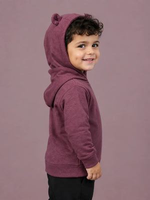 BloomUp Berry Purple Bear Ear Hooded Sweatshirt for Baby Girls – Soft Winter Pullover Hoodie