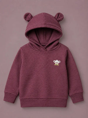 BloomUp Berry Purple Bear Ear Hooded Sweatshirt for Baby Girls – Soft Winter Pullover Hoodie
