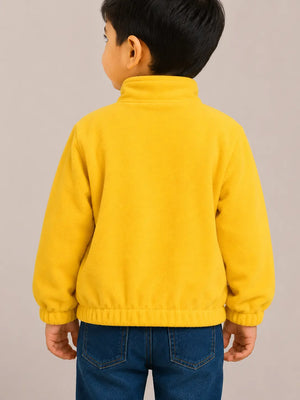 BloomUp Yellow Bear Graphic Half-Zip Sweatshirt for Kids – Soft Textured Winter Wear Pullover with Front Pocket