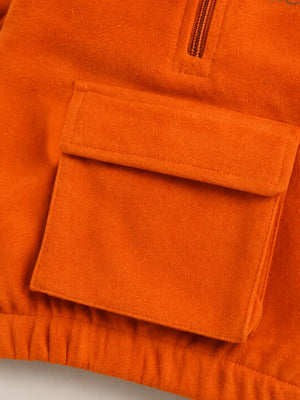 BloomUp Orange Fleece Half-Zip Sweatshirt for Baby Boys – Soft Winter Pullover with Utility Pocket
