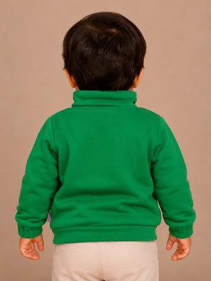BloomUp Green Bear Graphic Half-Zip Sweatshirt for Kids – Soft Winter Wear Pullover with Front Pocket