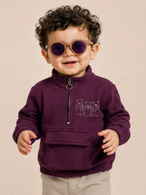 BloomUp Deep Plum Half-Zip Fleece Hoodie for Kids – Soft Winter Sweatshirt with Kangaroo Pocket Cozy Casual Wear