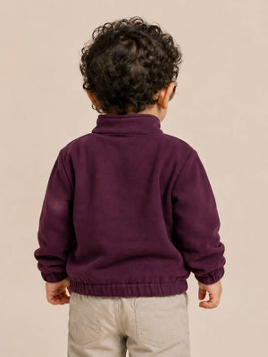 BloomUp Deep Plum Half-Zip Fleece Hoodie for Kids – Soft Winter Sweatshirt with Kangaroo Pocket Cozy Casual Wear