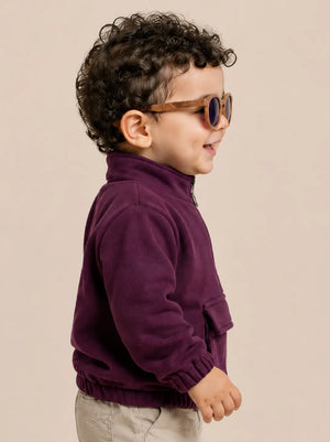BloomUp Deep Plum Half-Zip Fleece Hoodie for Kids – Soft Winter Sweatshirt with Kangaroo Pocket Cozy Casual Wear