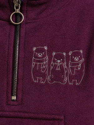 BloomUp Deep Plum Half-Zip Fleece Hoodie for Kids – Soft Winter Sweatshirt with Kangaroo Pocket Cozy Casual Wear