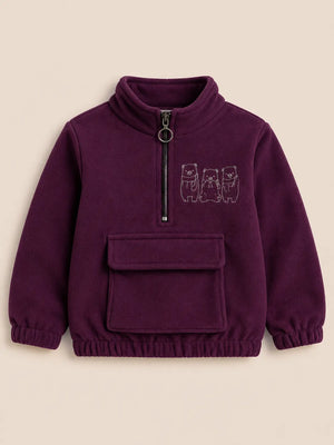 BloomUp Deep Plum Half-Zip Fleece Hoodie for Kids – Soft Winter Sweatshirt with Kangaroo Pocket Cozy Casual Wear