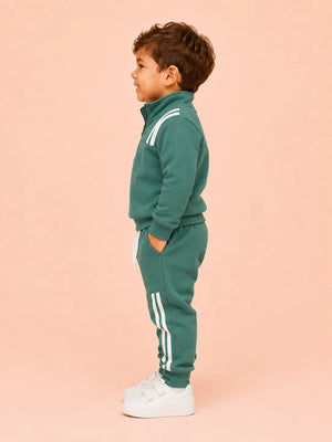 BloomUp Sage Green Track Co-ord Set for Baby Boys – Half Zip Sweatshirt & Jogger Pants Set
