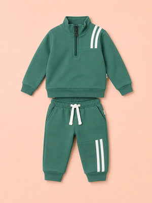 BloomUp Sage Green Track Co-ord Set for Baby Boys – Half Zip Sweatshirt & Jogger Pants Set