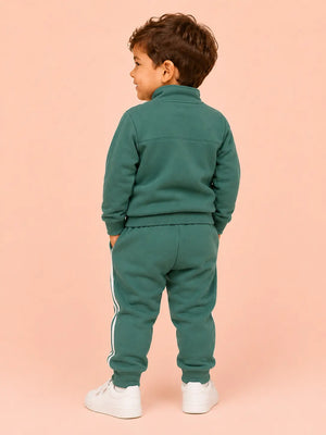 BloomUp Sage Green Track Co-ord Set for Baby Boys – Half Zip Sweatshirt & Jogger Pants Set