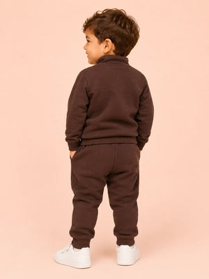 BloomUp Chocolate Brown Track Co-ord Set for Baby Boys – Half Zip Sweatshirt & Jogger Pants Set