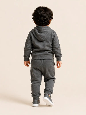 BloomUp Charcoal Grey Quarter Zip Sweatshirt & Jogger Set for Kids – Soft Fleece Winter Co-ord Outfit