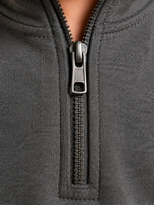 BloomUp Charcoal Grey Quarter Zip Sweatshirt & Jogger Set for Kids – Soft Fleece Winter Co-ord Outfit