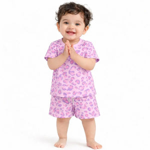 Beige Leopard Print Kids Co-ord Set – Cotton T-Shirt & Shorts Trendy Summer Outfit for Boys BloomUp
