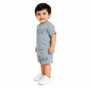 Blue Graphic T-Shirt & Shorts Kids Co-ord Set – Soft Cotton Summer Wear for Boys BloomUp