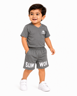 Boys Grey Shirt And Shorts Soft Cotton Clothing Set BloomUp