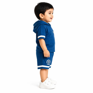 Kids Blue Hooded T-Shirt & Shorts Co-ord Set BloomUp