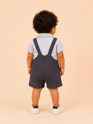 Boys White Shirt With Navy Soft Cotton Kids Fashion Wear BloomUp