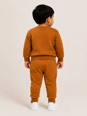 BloomUp Orange “Club Safari” Animal Print Sweatshirt & Jogger Set for Kids – Soft Cotton Co-ord Winter Wear Outfit
