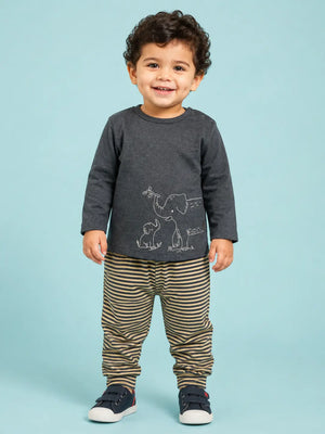BloomUp Charcoal Animal Print Full Sleeve Co-ord Set for Babies