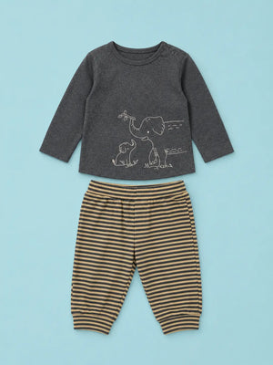 BloomUp Charcoal Animal Print Full Sleeve Co-ord Set for Babies