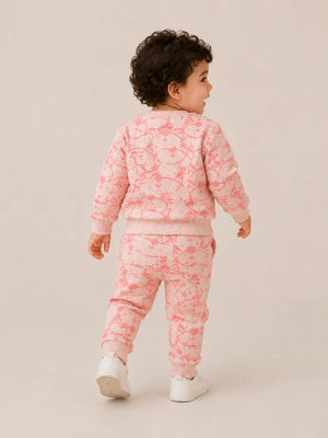 BloomUp Peach Pink Tiger Print Co-ord Set for Baby Girls – Soft Sweatshirt & Jogger Pants Kids Outfit