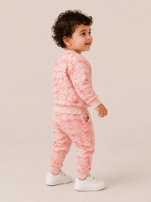 BloomUp Peach Pink Tiger Print Co-ord Set for Baby Girls – Soft Sweatshirt & Jogger Pants Kids Outfit