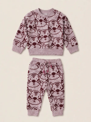BloomUp Pink Tiger Print Co-ord Set for Baby Girls – Soft Sweatshirt & Jogger Pants Set