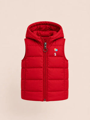 BloomUp Red Hooded Puffer Vest Jacket for Kids – Lightweight Winter Sleeveless Quilted Zip-Up Warm Outdoor Wear