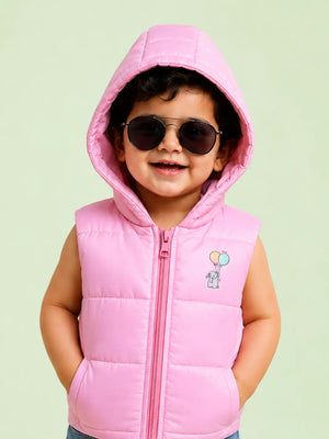 BloomUp Pink Hooded Puffer Vest for Girls – Lightweight Sleeveless Winter Jacket for Kids