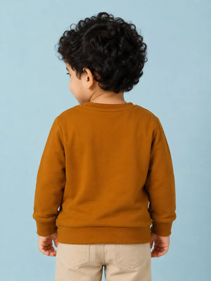 BloomUp Mustard Brown Polar Bear Graphic Sweatshirt for Kids – Soft Full Sleeve Winter Pullover for Baby Boys & Girls