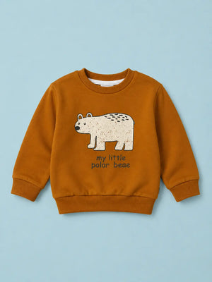 BloomUp Mustard Brown Polar Bear Graphic Sweatshirt for Kids – Soft Full Sleeve Winter Pullover for Baby Boys & Girls