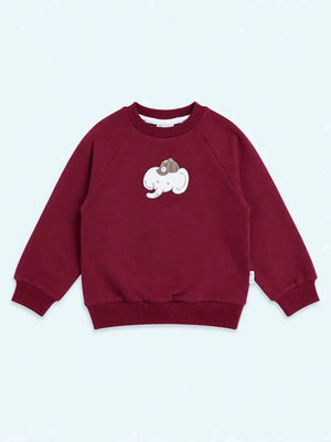 BloomUp Maroon Elephant Appliqué Sweatshirt for Kids – Soft Cotton Fleece Winter Pullover