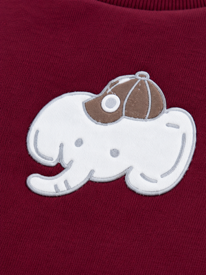 Maroon Elephant Appliqué Sweatshirt for Kids – Soft Cotton Fleece Winter Pullover BloomUp