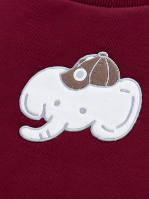 BloomUp Maroon Elephant Appliqué Sweatshirt for Kids – Soft Cotton Fleece Winter Pullover