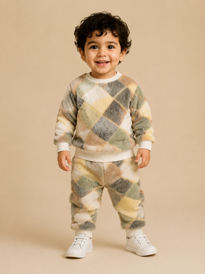 Patchwork Print Sweatshirt & Joggers Set for Toddlers – Cozy & Stylish Boys/Girls Outfit BloomUp
