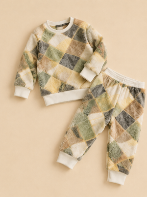 Patchwork Print Sweatshirt & Joggers Set for Toddlers – Cozy & Stylish Boys/Girls Outfit BloomUp
